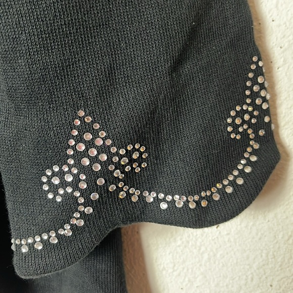 Bob Mackie black Cardigan Sweater with attached shell and rhinestone trim 1X - Picture 7 of 8